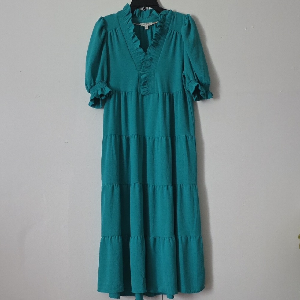Umgee Teal Ruffle Tiered Maxi Dress